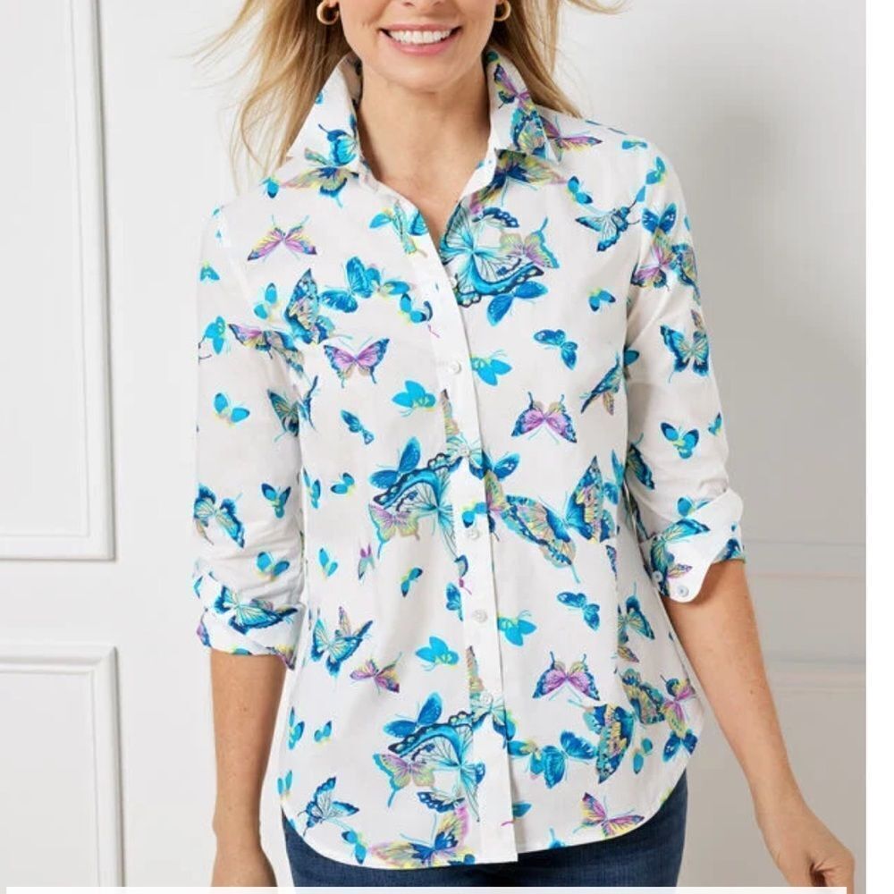 Talbots COTTON BUTTON FRONT SHIRT - EXQUISITE BUTTERFLY